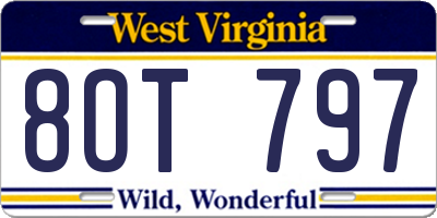 WV license plate 8OT797