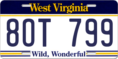WV license plate 8OT799