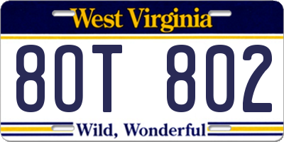 WV license plate 8OT802