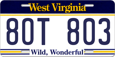 WV license plate 8OT803