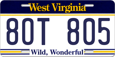 WV license plate 8OT805