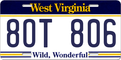WV license plate 8OT806