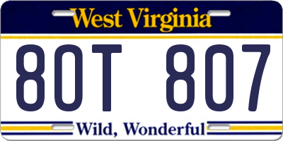 WV license plate 8OT807