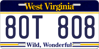 WV license plate 8OT808