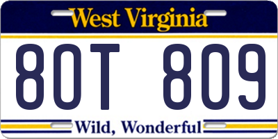 WV license plate 8OT809
