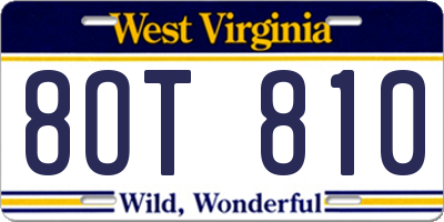 WV license plate 8OT810
