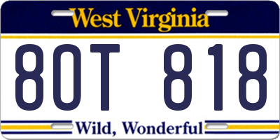 WV license plate 8OT818