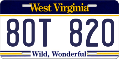 WV license plate 8OT820