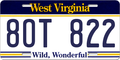 WV license plate 8OT822