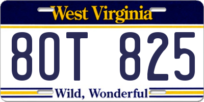 WV license plate 8OT825
