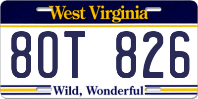 WV license plate 8OT826