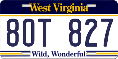WV license plate 8OT827