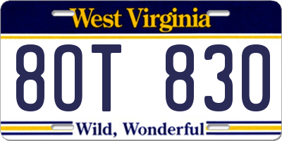 WV license plate 8OT830