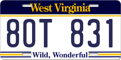WV license plate 8OT831