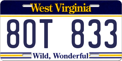 WV license plate 8OT833