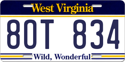 WV license plate 8OT834