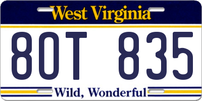 WV license plate 8OT835