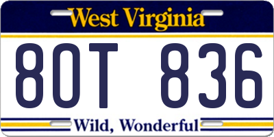 WV license plate 8OT836