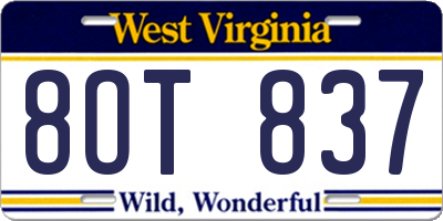 WV license plate 8OT837