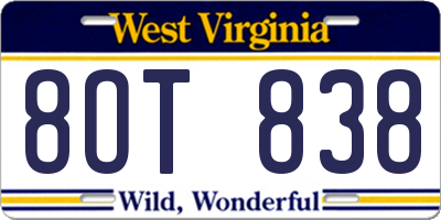 WV license plate 8OT838