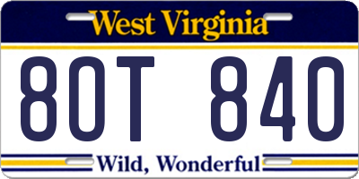 WV license plate 8OT840