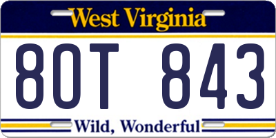 WV license plate 8OT843