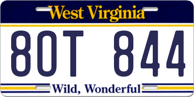 WV license plate 8OT844