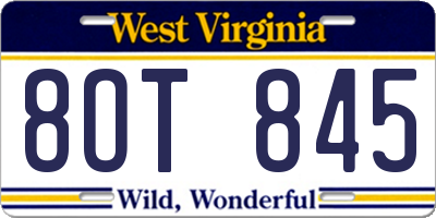 WV license plate 8OT845