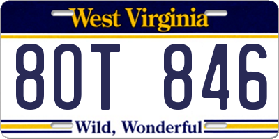WV license plate 8OT846