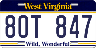 WV license plate 8OT847