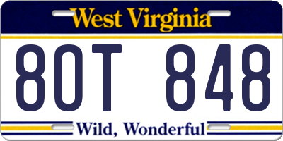 WV license plate 8OT848