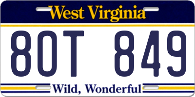 WV license plate 8OT849