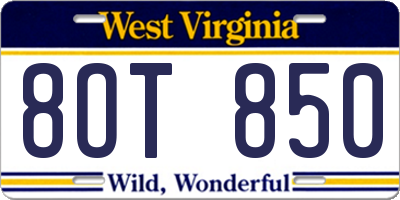 WV license plate 8OT850