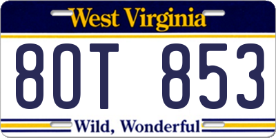 WV license plate 8OT853