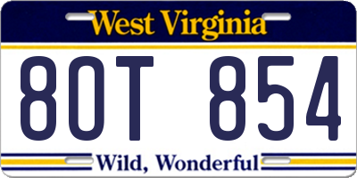 WV license plate 8OT854