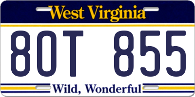 WV license plate 8OT855