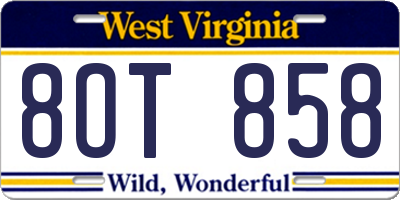 WV license plate 8OT858