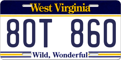 WV license plate 8OT860