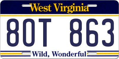 WV license plate 8OT863