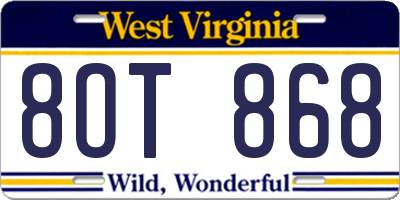 WV license plate 8OT868
