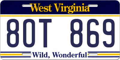 WV license plate 8OT869