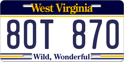 WV license plate 8OT870