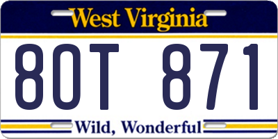 WV license plate 8OT871