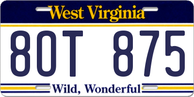 WV license plate 8OT875