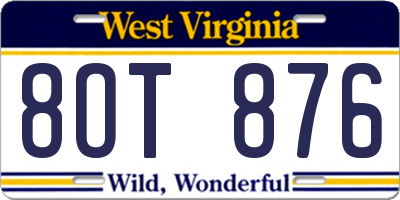 WV license plate 8OT876