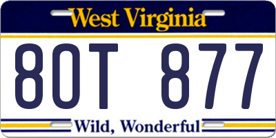 WV license plate 8OT877