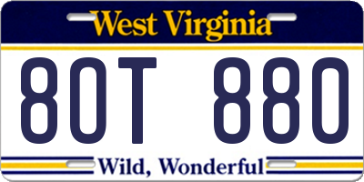 WV license plate 8OT880