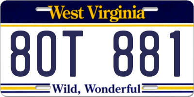 WV license plate 8OT881