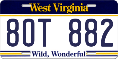 WV license plate 8OT882