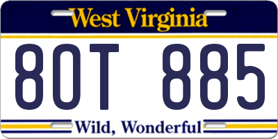 WV license plate 8OT885